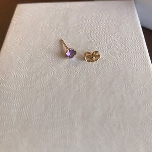 14K Gold, Purple Amethyst Single Earring
